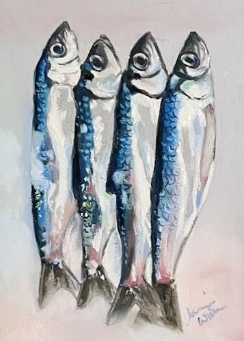 Sardine Painting Acrylic, Fish Board, Fish Head, Sea Life Art, Reference Pics, Mosaic Murals, Fish Illustration, Gallery Website, Original Pastel