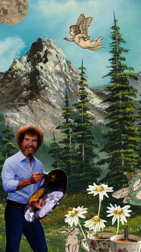 bob ross😋😋 #shuffles #moodboard #bobross Bob Ross Wallpaper, Tiktok Wallpaper, Bob Ross Paintings, Bob Ross, Silly Pictures, Body Goals, Connect With People, Kitsch, Your Aesthetic