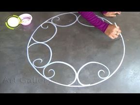 New Year Special Big Rangoli designs Road designs for new year - YouTube Handmade Rangoli For Diwali, Rangoli Designs On Road, Rangoli Designs With White Colour, Road Rangoli Designs, Mugullu Rangoli Designs For New Year, Simple Rangoli For Diwali Festivals, Rangoli Designs Latest New Year, Rangoli Designs New Year Latest, Simple New Year Rangoli Designs