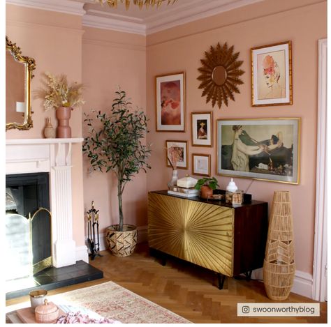 Pink Moulding Wall, Dried Plaster Craig And Rose, Factor Fifty Coat Paint, Soft Pink Living Room Ideas, Plaster Pink Living Room, Pink Lounge Ideas Living Rooms, Setting Plaster Living Room, Pink Wall Living Room, Soft Pink Living Room