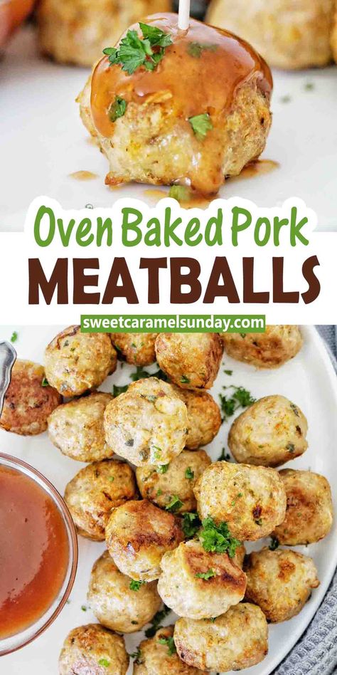 Easy Pork Meatballs Recipe, Pork Meatball Recipes, Ground Pork Meatloaf, Baked Pork Meatballs, Pork Sausage Meatballs, Pork Meatballs Recipe, Ground Pork Meatballs, Asian Pork Meatballs, Pork Meatball