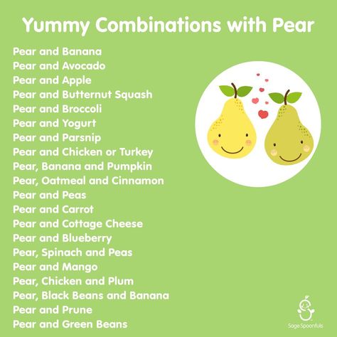 Baby Food Puree Combinations, Pear Baby Puree, Prune Smoothie, Baby First Food Chart, Baby Weaning Foods, Help With Constipation, Avocado Baby Food, Sage Spoonfuls, Baby Food Guide