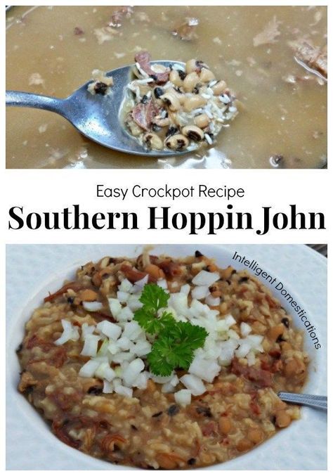 Easy recipe for Hoppin John which is a southern favorite winter meal. Black eye peas and rice cooked into a soup. Topping it with raw cut onions is optional. New Year's Day must have dish. #easyrecipe #soup #hoppinjohn Slow Cooker Hoppin John Recipe, Hopping John, Hoppin John Recipe, Black Eye Peas, Dried Peas, Peas And Rice, Hoppin John, Ground Pork Recipes, New Years Dinner