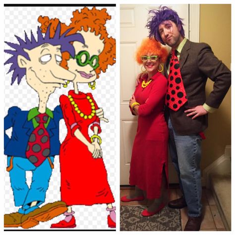 Rugrats Halloween Costume - Stu and Didi Pickles Stu And Didi Pickles Costume, Didi Pickles Costume, Didi Pickles Rugrats, Rugrats Halloween Costume Family, Nickelodeon Couples Costumes, Rugrats Family Costume, 90s Cartoon Halloween Costumes, Rugrats Halloween Costume, Pom Pom Costume