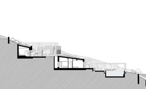 Architecture Topography, Topography Architecture, Sloping Lot House Plan, Stone Villa, Slope Design, Slope House, Plans Architecture, Architectural Section, Site Plans