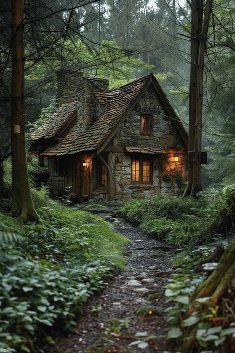 10 Cozy Forest Cottages for a Magical Escape into the Wild! - My Decor Inspo Fairytale Cabin In The Woods, Witchy Cottage In The Woods, Cottage Core Cabin In The Woods, Forest Home Aesthetic Cozy, Cosy Cottage Exterior, Forest Cottage Living Room, Dream House In Forest, Magical Forest Cottage, Cottage In The Forest Aesthetic