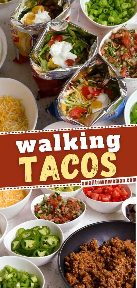 Walking Tacos In A Bag, Walking Tacos Recipe, Taco Recipes Mexican, Ground Beef Chili, Walking Tacos, Easy Family Dinners, Fair Food Recipes, Pool Parties, Easy Appetizer Recipes