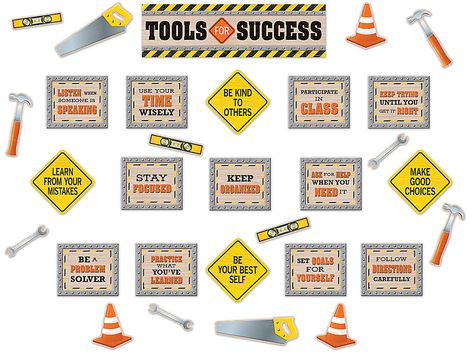 Construction Bulletin Board, Under Construction Theme, Motivational Bulletin Boards, Classroom 2023, Office Space Inspiration, Kids Church Lessons, Bullentin Boards, Children Church, Construction Signs