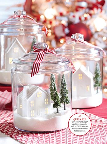 Christmas Sugar Jars - Home By Heidi Christmas Apothecary Jars, Christmas Glass Jars, Christmas Decs, Sugar Jar, Homemade Holiday, Christmas Jars, Decor Details, Christmas Villages, Homes And Gardens