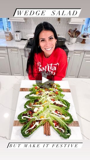 2.5M views · 80K reactions | Everyone needs a good salad this Holiday Season! So why not make it festive? Wedge -Christmas Tree- Salad • Baby Romaine or butter lettuce (I used 5 heads of baby romaine, the bags they sell at Costco) • 1 piece of cheddar cheese cut with a star shape cutter and few pretzel rods to make the trunk • Baby cherry tomatoes (I used yellow and red to look like ornaments) • Crumbled cooked bacon (about 8oz) • Crumbled blue cheese (you can also use goat cheese or feta if you prefer) • Chopped candied pecans (about 1/4 cup) • Dried cranberries (about 1/4 cup) • Blue cheese dressing (about 1/2 cup drizzled on top) You can also use other ingredients that go great on these salads such: cubed avocados, chopped onions, chopped hard boiled eggs. To put it together: Use a p Romaine Lettuce Christmas Tree, Christmas Romaine Salad, Wedge Christmas Tree Salad, Wedge Salad Christmas Tree, Salad Christmas Tree, Christmas Tree Salad Ideas, Christmas Wedge Salad, Christmas Tree Wedge Salad, Christmas Tree Salad