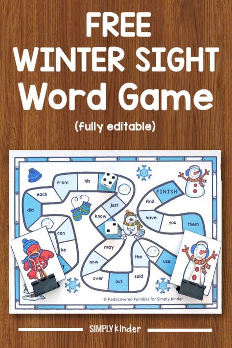 Editable Sight Word Games, Word Games For Kids, Writing Sight Words, Winter Words, Literacy Games, Winter Kindergarten, Kindergarten Games, Make Learning Fun, Word Work Activities