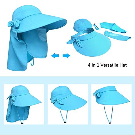 Amazon.com: Lenikis Women's UPF50+ Sun Visor Foldable Wide Brimmed UV Protection Hat with Detachable Flaps Blue: Clothing Girls Modest Swimwear, Uv Protection Clothing, Sewing Hats, Flap Hat, Hat Patterns To Sew, Travel Hat, Sun Hats For Women, Derby Hats, Sun Visor