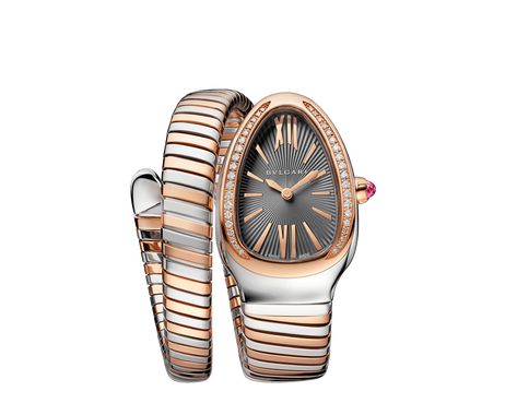 Serpenti Tubogas Steel, Rose gold Watch 102681 | Bvlgari Bvlgari Watch Women, Serpenti Tubogas Watch, Bvlgari Watch, Bvlgari Fragrance, Rose Gold Crown, Bvlgari Serpenti, Women In Black, Rose Gold Quartz, Watch Women