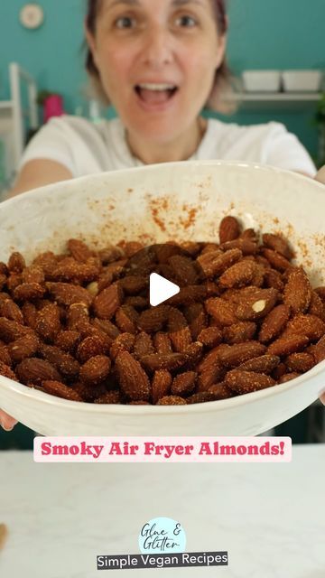 Becky 🥦 Simple Vegan Recipes that ✨Sparkle on Instagram: "Did you know that you can make roasted almonds in your air fryer? 😮⁠
⁠
Crunchy, satisfying, air fryer almonds are an addictive snack that’s so easy to make! Make the smoky garlic almonds 🧄 as directed or season them however you like. ⁠
⁠
INGREDIENTS⁠
2 cups raw almonds⁠
1 teaspoon olive oil⁠
1 tablespoon garlic powder⁠
1 teaspoon smoked paprika or regular paprika, if you don’t want them to taste smoky⁠
½ teaspoon salt or more or less to taste.⁠
¼ teaspoon white pepper⁠
⁠
1️⃣ Spread out the almonds in your air fryer basket, and cook at 300° F for 6 to 8 minutes, shaking every 2 minutes to prevent sticking and so that they’ll cook evenly. Starting at minute 6, you’ll want to check in every minute, tasting an almond for doneness. Th Spiced Almonds Recipe, Simple Vegan Recipes, Raw Almonds, Roasted Almonds, White Pepper, Vegan Recipes Easy, Smoked Paprika, Yum Yum, Check In