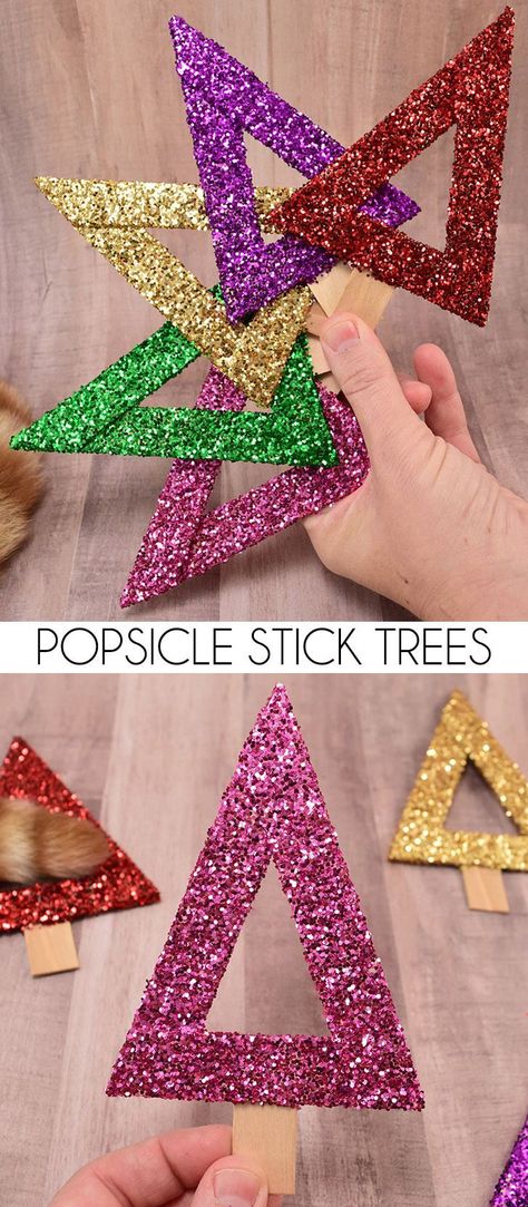 Modern Popsicle Stick #Christmas Tree #Ornaments - gorgeous #DIY #decor for the #holidays Popsicle Stick Christmas Tree, Cinnamon Ornaments, Stick Christmas Tree, Christmas Tree Base, Kid Friendly Crafts, Alcohol Ink Crafts, Little Christmas Trees, Christmas Tree Crafts, Crafts Kids