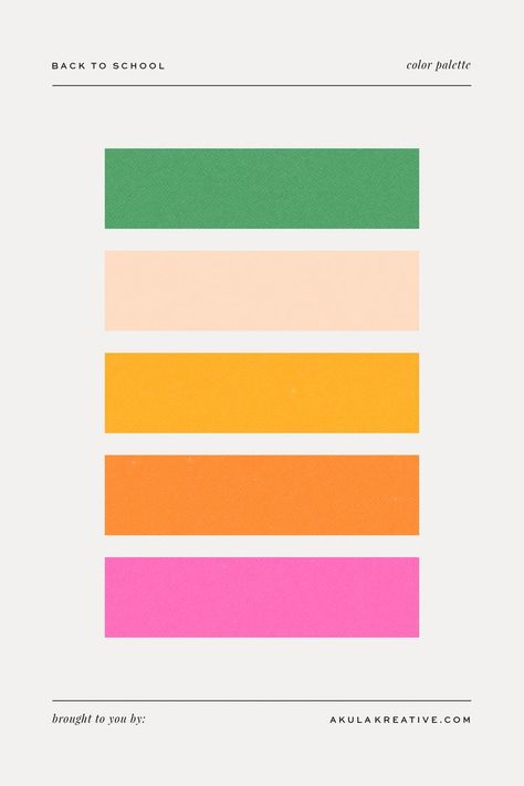 To celebrate the beginning of a new school year, I created a young and energetic color palette based on a classic no. 2 pencil. It features “ferrule” green, cedar (a peachy, wood hue), yellow, orange, and eraser pink. Click to get the FREE color sheet! Orange Color Combinations, Surface Pattern Design Inspiration, Orange Palette, No 2 Pencil, Modern Brands, Orange Color Palettes, Yellow Colour Scheme, Color Palette Yellow, Color Schemes Colour Palettes