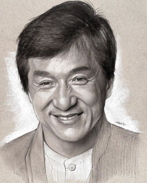 celebrity portrait drawing Jackie Chan Drawing, Jackie Movie, Chan Drawing, Celebrity Art Drawings, Celebrity Portraits Drawing, Realistic Pencil Drawings, Boho Art Drawings, Portrait Drawings, Drawing People Faces