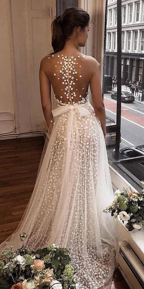 27 Stunning Trend: Tattoo Effect Wedding Dresses ❤️ tattoo effect wedding dresses a line illusion back with bow berta #weddingforward #wedding #bride Trend Tattoo, Boho Bride Dress, Tulle Wedding Gown, Lace Beach Wedding Dress, A Wedding Dress, Tulle Wedding Dress, Beautiful Wedding Dresses, Beach Wedding Dress, Dream Wedding Dresses