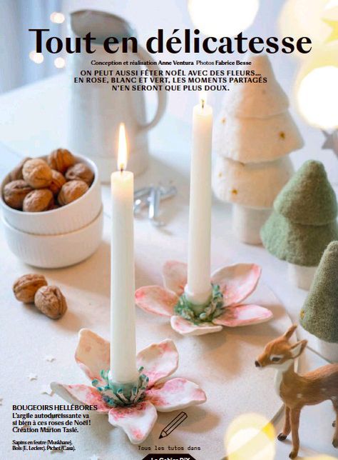 Tout en délicatesse (Marie Claire Idees), 27 Oct 2021 Polymer Clay Candle Holder, Polymer Clay Candle, Clay Candle Holders, Clay Candle, Pottery Candle, Clay Diy Projects, Diy Candle Holders, Diy Ceramic, Keramik Design