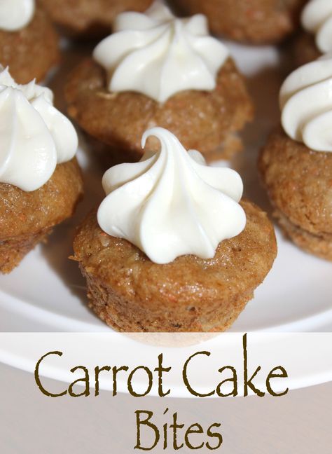 Carrot Cake Bites with cake mix. Quick and easy recipe. Makes 48 bites, perfect for an Easter brunch or playdate.  Toddler approved! Easter Bites, Carrot Cake Mini, Carrot Cake Bites, Easter Brunch Ideas, Easter Brunch Recipes, Mini Carrot Cake, Brunch Easter, Dessert Mini, Mini Carrots