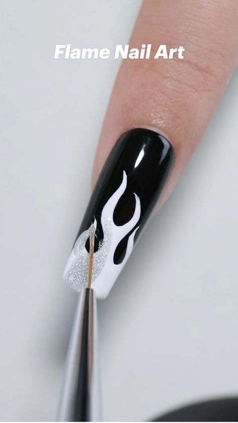 Flame Nail Art in 2022 | Flame nail art, Nail art, Nail designs Flame Nail Art, Kutek Disney, Nail Tutorial Videos, Art Nail Art, Art Designs Ideas, Art Deco Nails, Nail Drawing, Nail Techniques, Diy Acrylic Nails