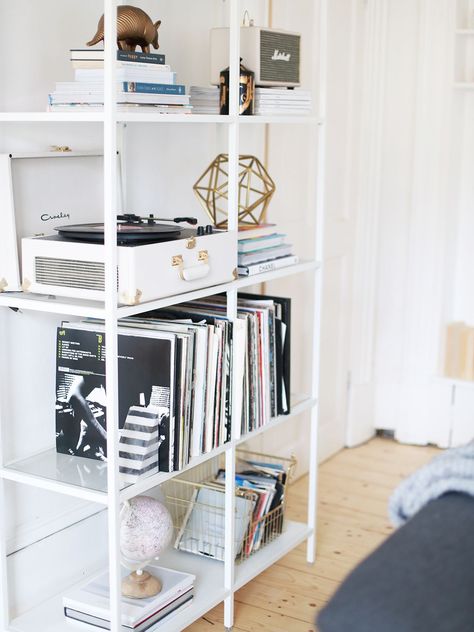 These IKEA shelves have almost become part of who I am, it seems like they complete our room and sum both Jordan and I up so perfectly! I gave them a little rearrange lately and I’m feeling pretty proud of the outcome…  Although I know Jo doesn’t mind that I have taken over the bedroom with my entire life, I always try to make the other rooms very neutral – so the kitchen is all white and mint, and the living room is very brass and grey. The living room especially is his place,... Ikea White Shelves, Bookshelf Tour, Vibes Room, Marshall Acton, Technology Photography, Bedroom Design Trends, Modern Minimalist Bedroom, Sound Music, Ikea Bedroom