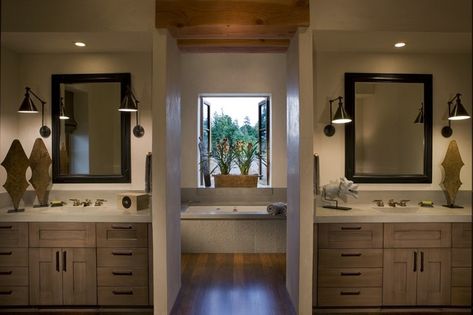 His and Hers Lifestyle Home Split Vanity Master Bath, Master Bath Layout, Taupe Bathroom, His And Hers Bathroom, Master Bath Design, His And Hers Sinks, Bathroom Counter Decor, Bathroom Cabinetry, Vanity Design