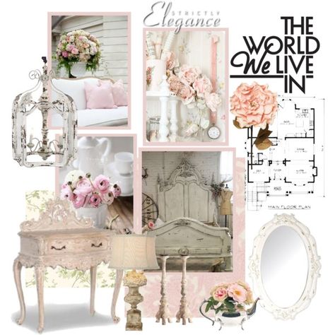 Shabby Chic Mood Board, created by youaresofashion on Polyvore Chic Mood Board, Shabby Chic Office, Shabby Chic Interior Design, Mood Board Interior, Vintage Home Office, Shabby Chick, Small Apartment Design, Shabby Chic Living Room, Shabby Chic Interiors