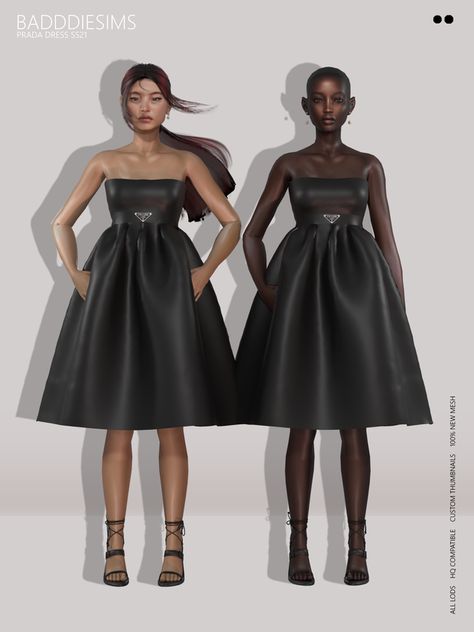 PRADA DRESS SS21 | BADDDIESIMS on Patreon Dior Clothes, Prada Dresses, Black And White Wedding Theme, Prada Dress, Prada Fashion, Dior Dress, Sims 4 Dresses, Sims 4 Characters, Sims 4 Collections