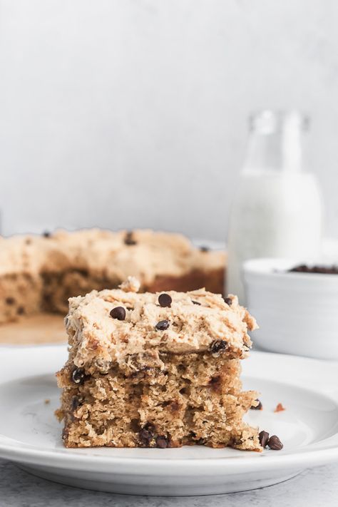 Oatmeal Chocolate Chip Cookie Cake Oatmeal Cookie Cake, Cookie Butter Frosting, Oatmeal Chocolate Chip Cookie, Cake Portions, High Altitude Baking, Cake Form, Biscoff Cookie Butter, Chocolate Chip Cookie Cake, Slice Of Cake