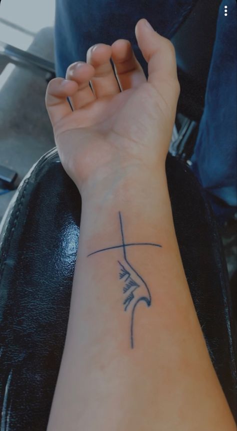 Cross With Waves Tattoo, Cross And Wave Tattoo, Dancing On The Waves Tattoo, Cross Wave Tattoo, Christian Wave Tattoo, Wave Cross Tattoo, Christian Ocean Tattoo, Jesus Walking On Water Tattoo, Christian Best Friend Tattoos