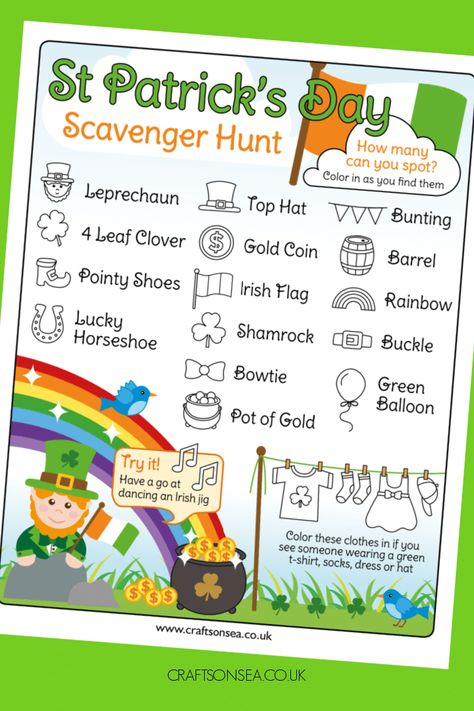 St Patricks Day Scavenger Hunt St Patricks Day Scavenger Hunt For Kids, St Patrick’s Day Scavenger Hunt, Free Printable Scavenger Hunt, Rainbow Playdough, Printable Scavenger Hunt, Irish Jig, St Patrick Day Activities, Free Printable Crafts, Scavenger Hunt For Kids