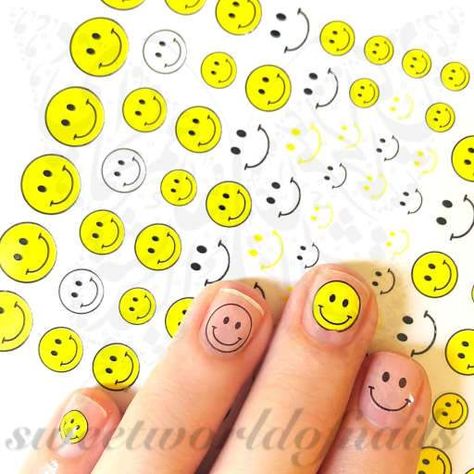 Smiley Face Nail Art Nail Stickers Smiley Face Nail Art, Face Nail Art, Dog Nail Art, Cherry Blossom Nails Art, Flame Nail Art, Face Nails, Cherry Blossom Nails, Nail Water Decals, Super Cute Nails