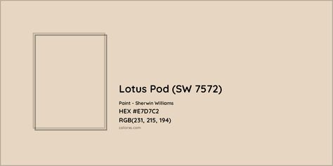 HEX #E7D7C2 Lotus Pod (SW 7572) Paint Sherwin Williams - Color Code Lotus Pod Sherwin Williams, Hollyhock House, Munsell Color System, Pantone Tcx, Sherwin Williams Color Palette, Analogous Color Scheme, Paint Color Codes, Rgb Color Codes, Hexadecimal Color