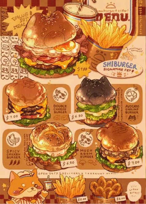 Burger Drawing, Food Doodles, 귀여운 음식 그림, Foodie Art, Food Artwork, Food Sketch, Food Illustration Art, Food Fantasy, Cute Food Drawings