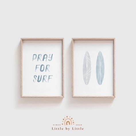 PRAY FOR SURF Print Surf Wall Art Set of 2 Blue Watercolor | Etsy Australia Watercolor Surfboard, Beach Themed Nursery, Beach Landscape Art, Surf Wall Art, Seaside Wall Art, Pray For Surf, Surfing Quotes, Watercolor Beach, Gifts For Surfers