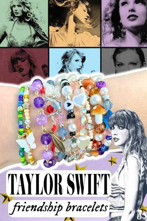 How to make diy aesthetic jewelry bracelets inspired by Taylor Swift Eras Tour 2023 - Debut, Fearless, Speak Now, Red, 1989, Reputation, Lover, Folklore, Evermore, Midnights. You're on your own kid friendship bracelets, TikTok crafts Taylor Swift Friendship Bracelet Ideas Diy, How To Make Taylor Swift Friendship Bracelets, How To Make Eras Tour Friendship Bracelets, How To Make Taylor Swift Bracelets, Taylor Swift Bracelets Diy, Eras Friendship Bracelet, Friendship Bracelet Ideas, Pulseras Aesthetic, Eras Tour Friendship Bracelets