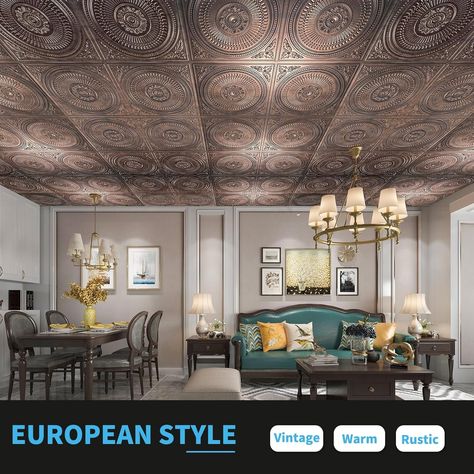 Amazon.com: Art3d 12-Pack Drop Ceiling Tiles 2x2 FT, Decorative Easy Install PVC Ceiling Panels for Interior Kitchen Bathroom Basement, 24x24 Inch, Antique Copper : Tools & Home Improvement Drop Ceiling Grid, Metal Backsplash, Pvc Ceiling Panels, Acoustic Ceiling Tiles, Drop Ceiling Tiles, Bathroom Basement, Acoustic Ceiling, Ceiling Grid, Metallic Backsplash