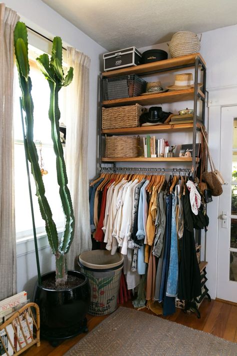 Tiny House Closet Ideas, Tiny House Closet, Tiny Closet, Colorful Apartment, No Closet Solutions, Custom Shelving, No Closet, Room Corner, Baby Room Design