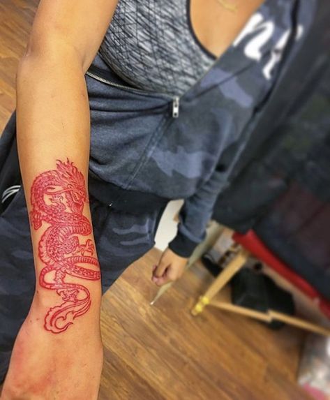 Black People Tattoos, Dragon Tattoo Meaning, Unique Half Sleeve Tattoos, Red Dragon Tattoo, Small Dragon Tattoos, Nice Tattoos, Red Tattoo, Dragon Tattoo For Women, Tattoo Skin