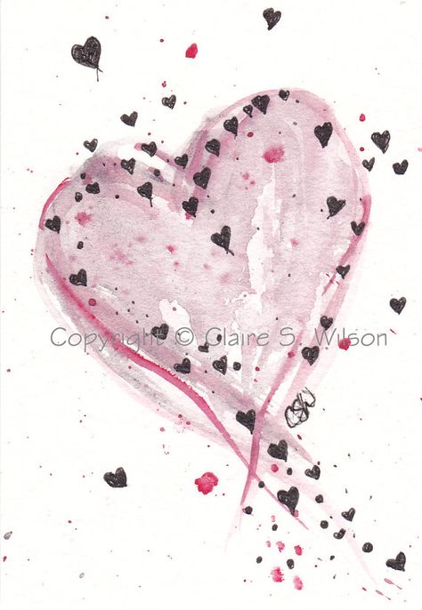 Love Shines  Original watercolor ACEO by claireswilson on Etsy, $7.50 Hearts Illustration, Valentines Watercolor, Watercolor Paintings For Beginners, Black Hearts, Heart Painting, I Love Heart, Watercolor Heart, Comfy Clothes, Happy Paintings