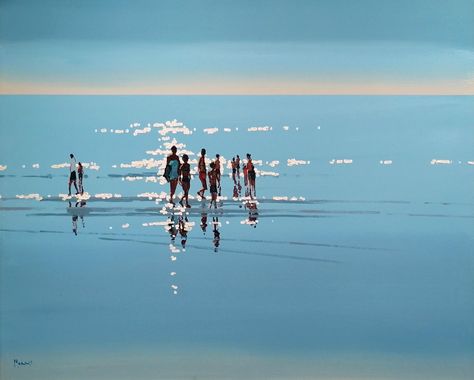 John Morris Painting, Beach Water Painting, Beach Landscape Art, Large Landscape Painting, Monochromatic Art, Oil Painting Inspiration, Western Paintings, Beach Artwork, Canvas Painting Designs