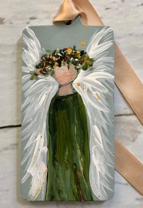 Acrylic Angel Painting Easy, Doxology Art, Angel Painting Easy, Christmas Angels Images, Hand Painted Tree, Bible Bookmarks, Angel Paintings, Garden Angel, Watercolor Angel