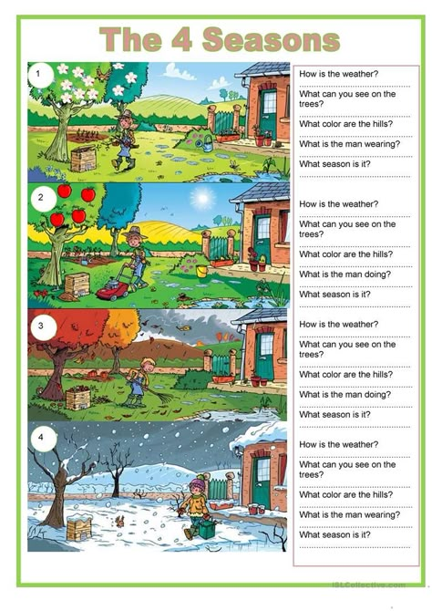 Seasons Lessons, Seasons Worksheets, Picture Comprehension, French Flashcards, Picture Composition, Kids Homework, French Activities, French Language Lessons, French Education