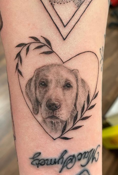 Shelby Tattoo, Dog Tattoo Ideas Memorial, James Tattoo, Cat And Dog Tattoo, Dog Portrait Tattoo, Dog Memorial Tattoos, Mama Tried, Tattoo Heart, Old Tattoos