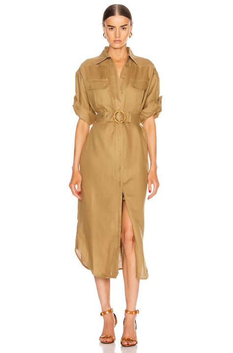 Zimmermann Super Eight Safari Midi Dress in Khaki | FWRD Safari Outfit, Safari Outfits, Safari Dress, Maternity Chic, Prom Queen, Designer Dresses For Women, Luxury Dresses, Stylish Maternity, Safari Style