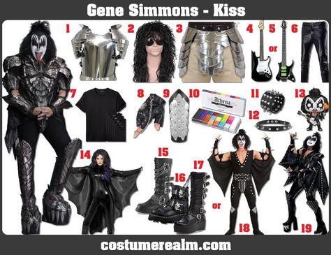 Kiss Band Costume Diy, Kiss Band Outfit Ideas, Kiss Dress Up, Kiss Inspired Outfits, Kiss Band Costume, Kiss Band Makeup, Gene Simmons Costume, Kiss Halloween Costumes, 80s Dress Up