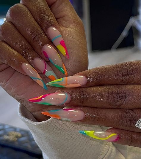 Summer Stiletto Nails, Stilleto Nails Designs, Neon Geometric, Stiletto Nails Designs, Dope Nail Designs, Nail Products, December 22, Square Acrylic Nails, Luxury Nails