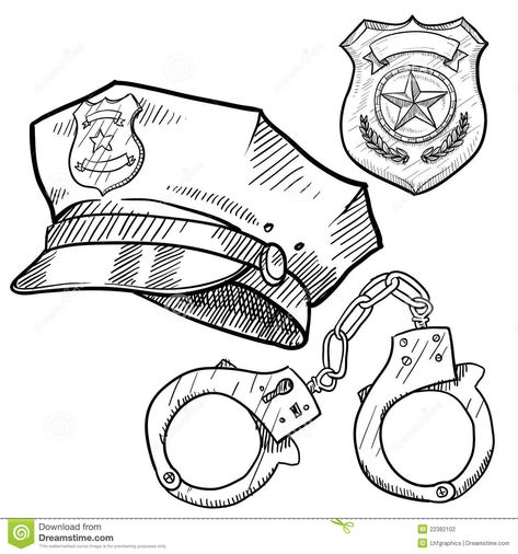 Police objects sketch. Doodle style policeman objects in vector format including #Sponsored , #sketch, #Doodle, #format, #Police, #objects Handcuffs Drawing, Police Officer Hat, Police Crafts, Police Art, Police Officer Badge, Police Hat, Animale Rare, Police Badge, Hand Sketch