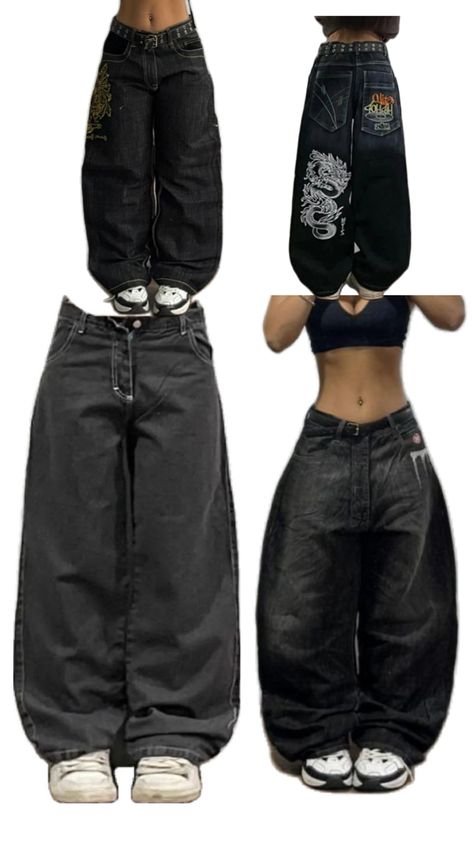 Outfits With Black Baggy Pants, Y2k Black Pants For Streetwear, Black Y2k Cargo Jeans For Streetwear, Black Baggy Outfit, Black Y2k Style Cargo Jeans, Y2k Black Cargo Trousers, Baggy Pants Tight Shirt Outfit, Black Y2k Cargo Trousers, Baggy Black Pants